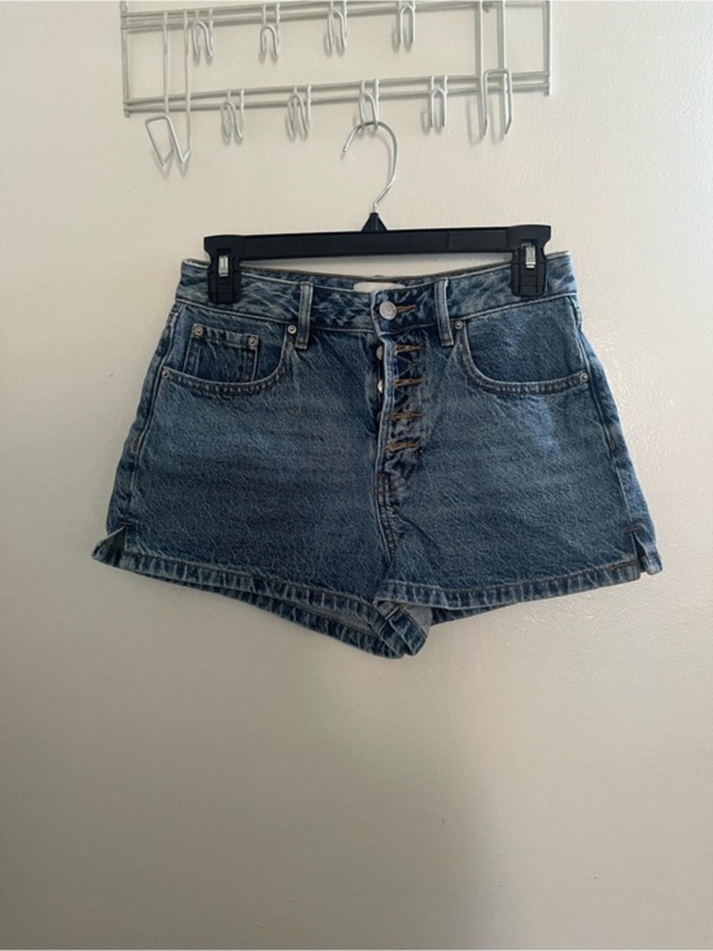 Pacific Sunwear Washed Blue High-Rise Denim Shorts with Button Fly